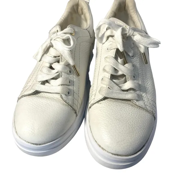 Zara White Leather Platform Sneakers Pebbled Lace Up Chunky EU 40 - Image 3