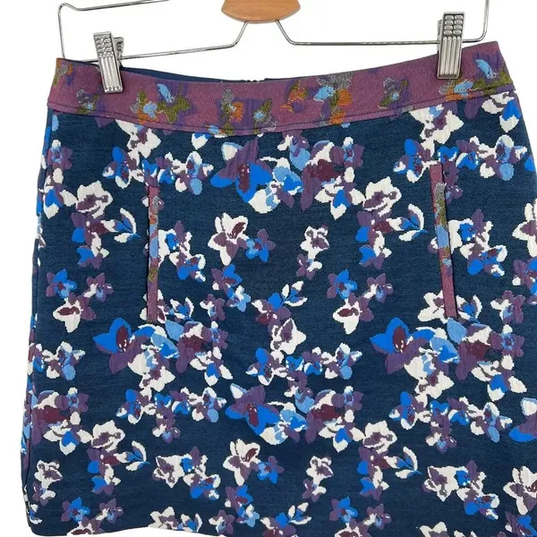 Anthropologie‎ Maeve Cardana Mini Skirt Floral Brocade Blue Purple Size US 4 - Image 4
