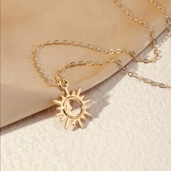 🌙Adorable Sleeping Half Moon Mystical Gypsy Bohemian Sun Charm gold necklace🌞 - Image 3