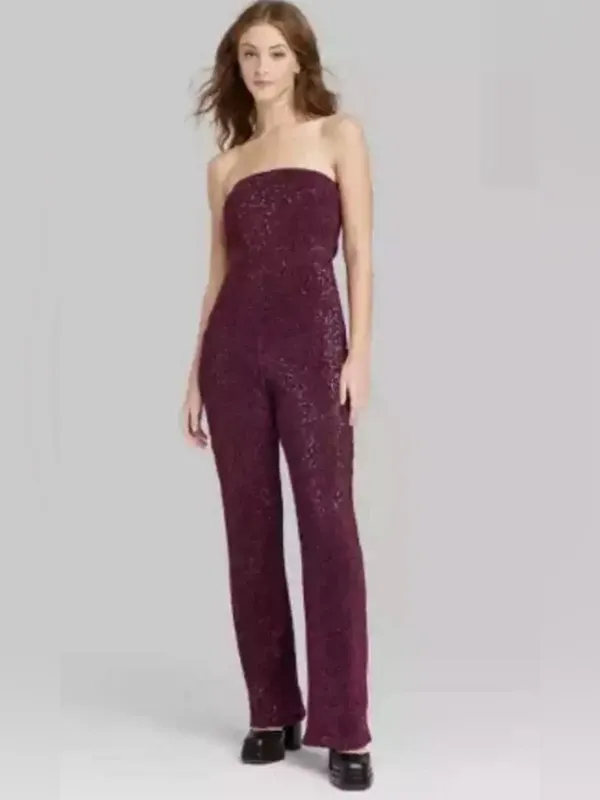 NWT Wild Fable Merlot Sequin Strapless Wide-Leg Jumpsuit - Size 2X - Image 2