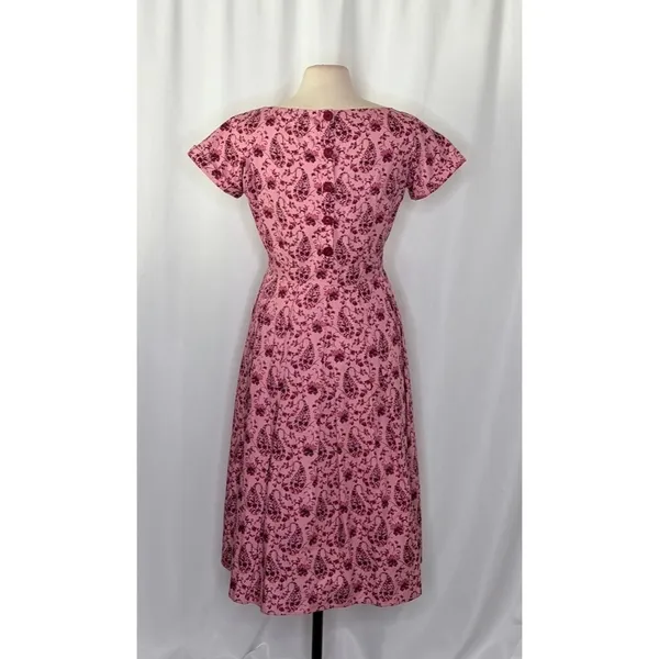 GAL MEETS GLAM Hallie Dress Paisley Floral Pink Purple Box Pleats Pockets Size 8 - Image 9