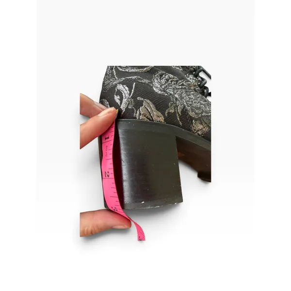 Jimmy Choo Floral Brocade Combat Boots 38.5 Black Silver Metallic Whimsigoth - Image 9