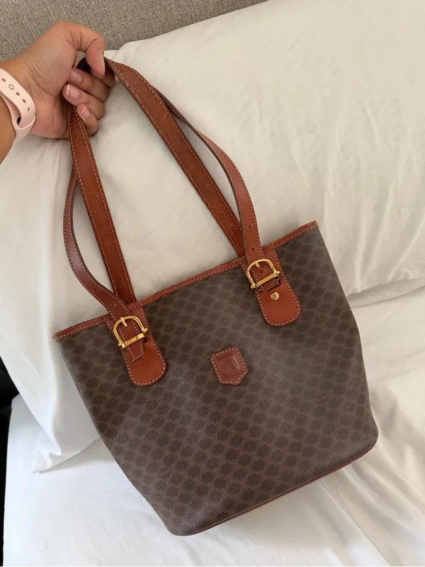 Celine Macadam Triomphe Vintage Tote Bucket Bag Brown Coated Canvas Purse - Image 3