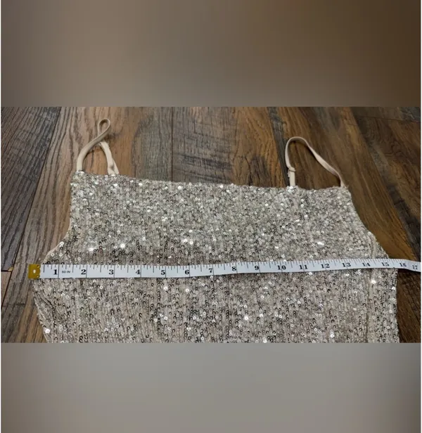 SO Party Dress Champagne Sequins Spaghetti Strap, Size Medium, Dance Cocktail - Image 5
