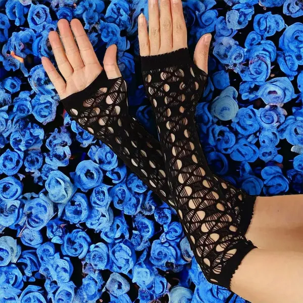 Black Hollow Out, Elegant Decorative Arm Cover, Leisure Style Fingerless Sleeves - Image 5