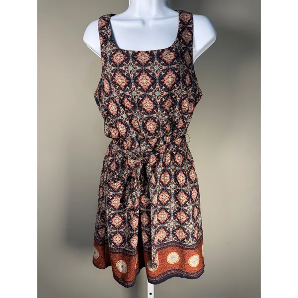Francesca's Boho Geometric Tie Waist Mini Dress Festival‎ Cottagecore Medium - Image 2