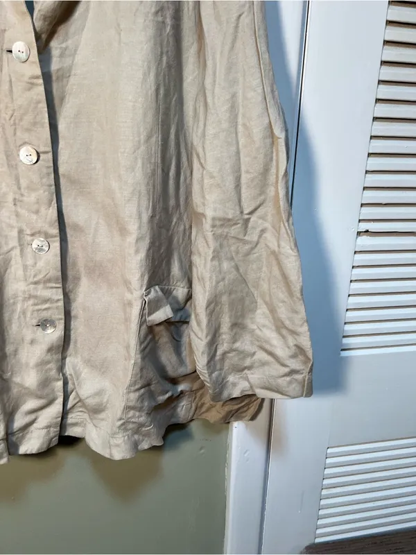 Ashley Stewart Women's Plus Size 26W Button‎ Down Top Beige Pockets Linen Blend - Image 5