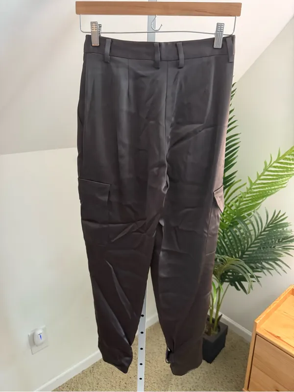 Babaton Aritzia Satin Cargo Pants Olive Green/brown High Rise 2 - Image 5