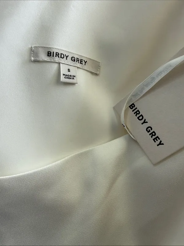 NWT Birdy Grey Christine One Sleeve Matte Satin White Gown Size Small - Image 9