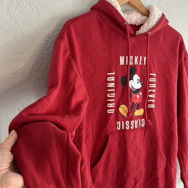 Mickey Mouse Red Fleece Hoodie Sweatshirt Forever Original Classic Disney WDW - Image 2