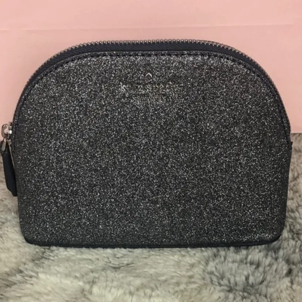 Kate Spade Black Glitter Dome Cosmetic Case Makeup Bag NWT - Image 3