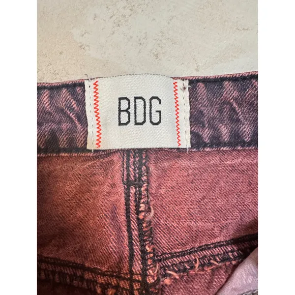 BDG Denim Maxi Skirt Mauve Berry Wash High Waist Front Slit Raw Hem XS - Image 6