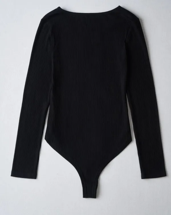 ROMWE Black Asymmetrical Long Sleeve Bodysuit - Image 2