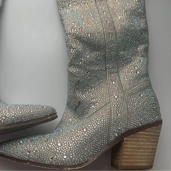 Boutique Silver Crystals Bling Rhinestone Western Cowboy Boots Size 5 6 - Image 5
