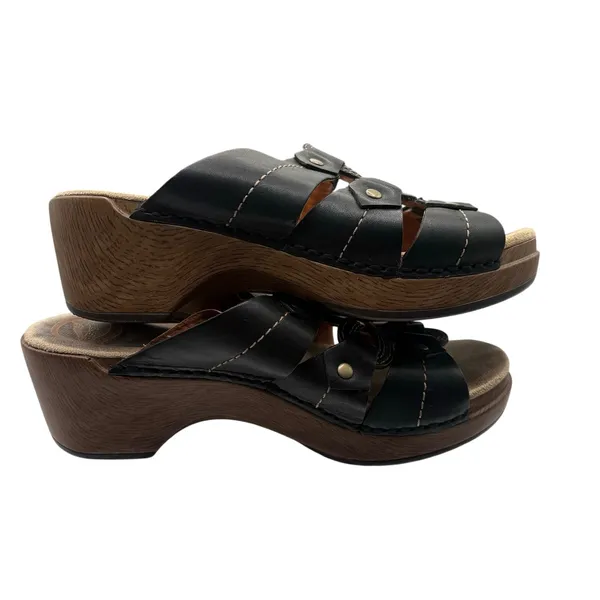 Dansko Black Leather Slip On Wedge Sandals Size 36 US 6 Open Toe Casual Shoes - Image 4
