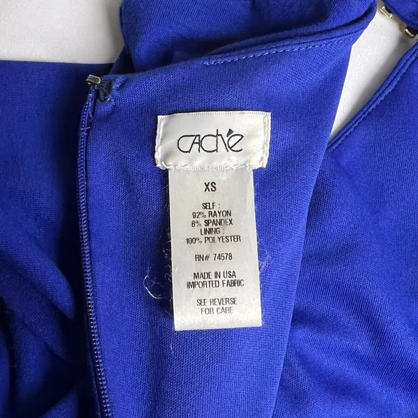 Cache Bodycon Dress Womens XS Blue Studded Keyhole Ruched Vintage‎ Long Sleeve - Image 6
