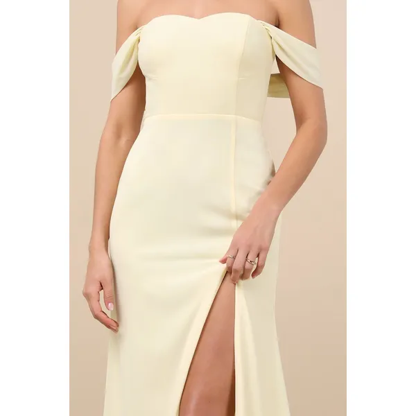 NWT Lulus Magical Magnetism Pale Yellow Off-the-Shoulder Maxi Dress Banquet Sz S - Image 8