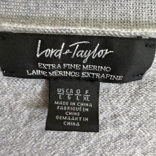 Lord & Taylor Cardigan Gray L Womens Extra Fine Merino Wool Knit V-Neck‎ - Image 7
