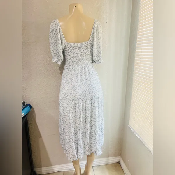 Abercrombie and Fitch Dress Womens XS Blue White Floral Smocked Boho Prairie - Image 8