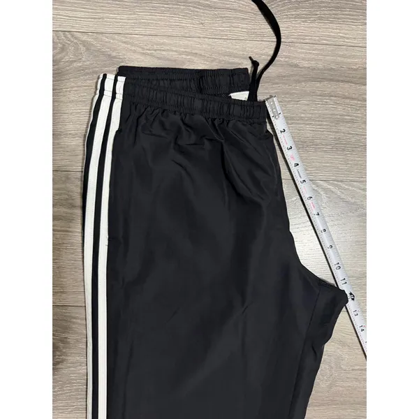 Y2K Adidas Women Black Three Stripe Track Pants L Mesh Lined Zipper Cuffs AZF001 - Image 5