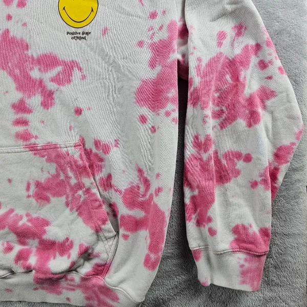 H&M Smiley Collaboration Positive Pullover Hoodie Women's Size Large Tye Dye - Image 5