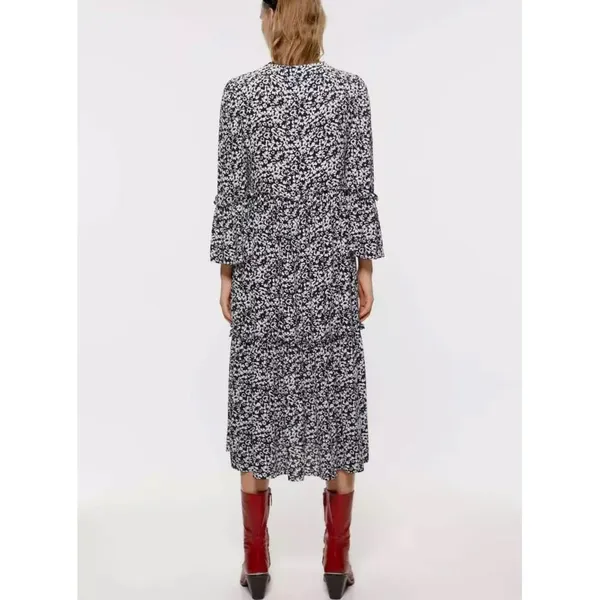 Zara white black midi ruffle floral dresss size medium boho‎ relaxed fit flowy - Image 2