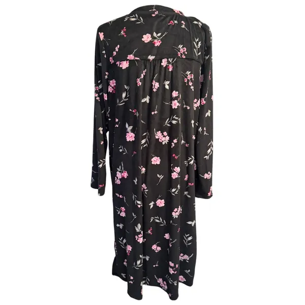 Aerie Floral Long-Sleeve Nightgown – Black/Pink Dark Floral– Size XL-Cozy Velour - Image 2