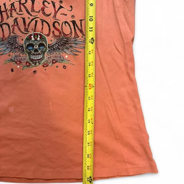 Harley Davidson Women's Tank Top Lace Up Back Sugar Skull Rhinestone Biker - Image 2