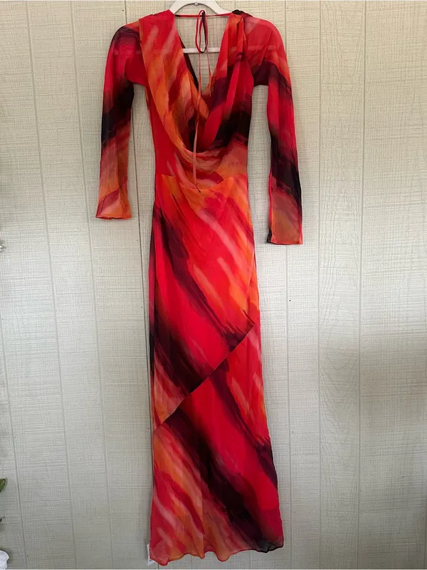 NWT ASOS Design Red Marble Printed Cowl-Neck Maxi Dress Size 0 - Image 4