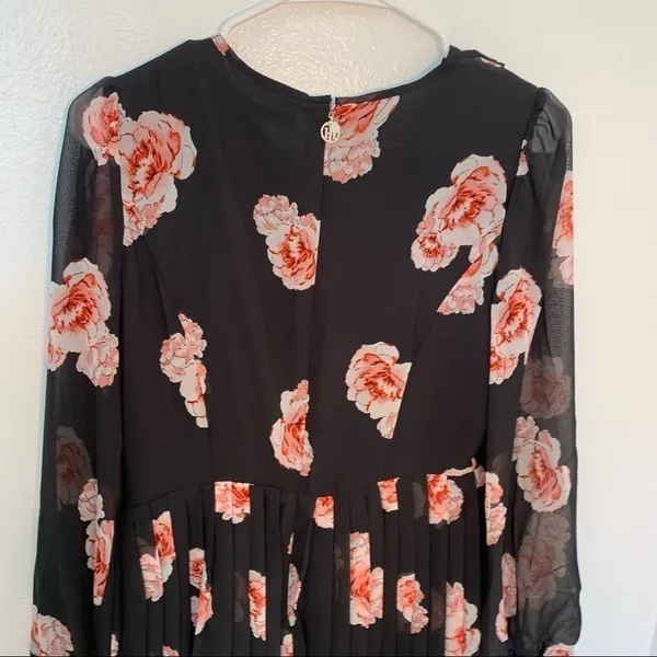 Tommy Hilfiger Women's Size 2 Floral Chiffon Dress Black Pink Floral Long Sleeve - Image 13