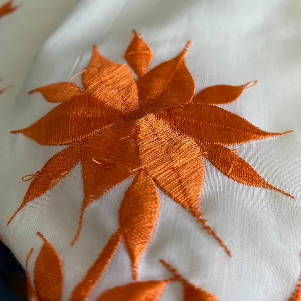 VTG Prairie Dainty Embroidered Floral Scalloped Maxi Dress XS White Orange - Image 7