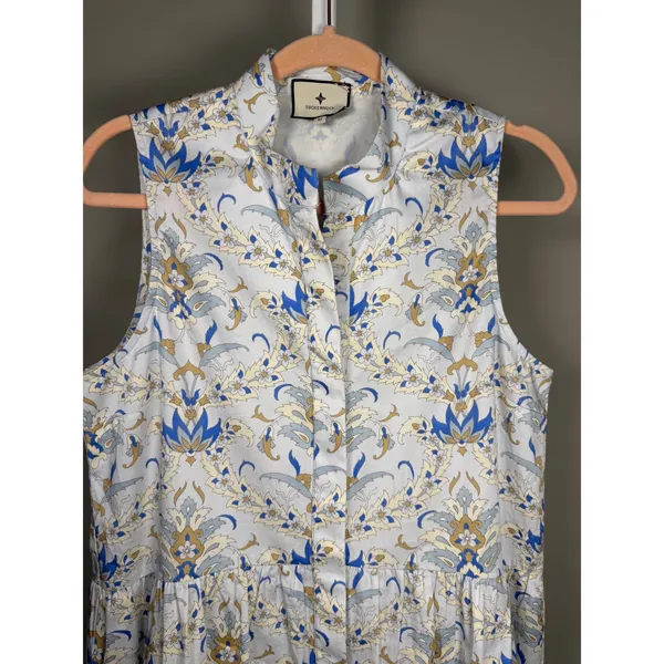 Tuckernuck Blue White Floral Shirt Dress Sleeveless Preppy‎ Resort M - Image 6