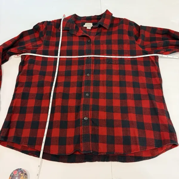 LL Bean Red Buffalo Check Plaid Cotton Flannel Shirt Relaxed Fit Pocket Size XL - Image 6