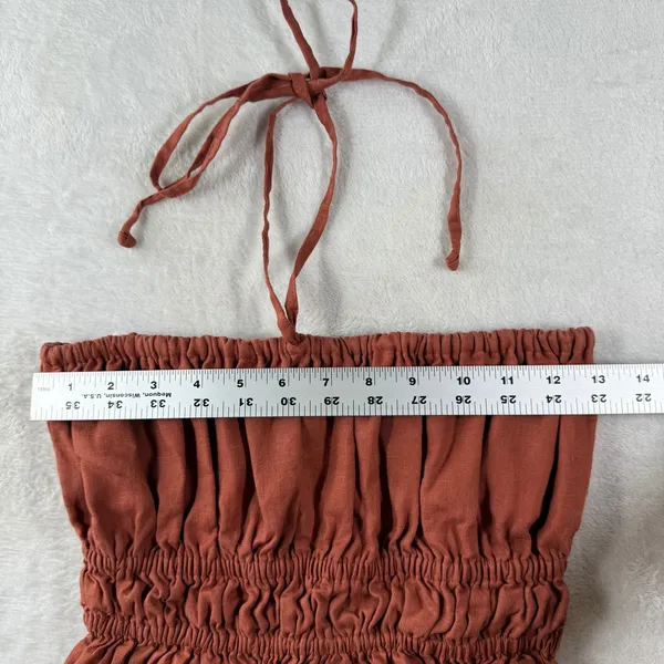 Faithfull The‎ Brand Womens Linen Smocked Halter Top Terracotta Rust Size Large - Image 4