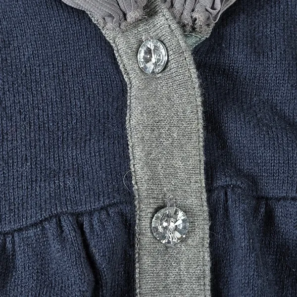 Esther's Archive‎ Navy Blue Cotton Cashmere Ruffle Bow Cardigan Sweater Small - Image 5