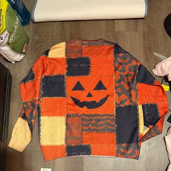 SHEIN Patchwork Pumpkin Sweater - Orange and Black - Image 2