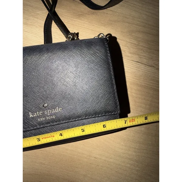Kate Spade Black Saffiano Leather Chain Crossbody Wallet Bag Gold Hardware P - Image 8