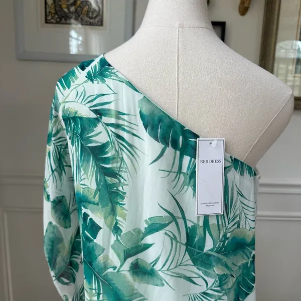 NWT Aura Women's Sleeveless Flutter Side Chiffon Maxi Dress Green Frond Print $1 - Image 6