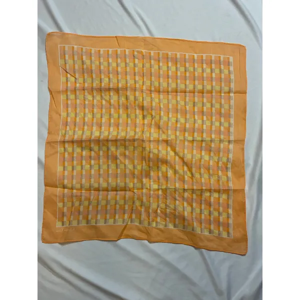 Christian Dior Orange Plaid Cotton Scarf Handkerchief 17" Neckerchief Vintage - Image 4