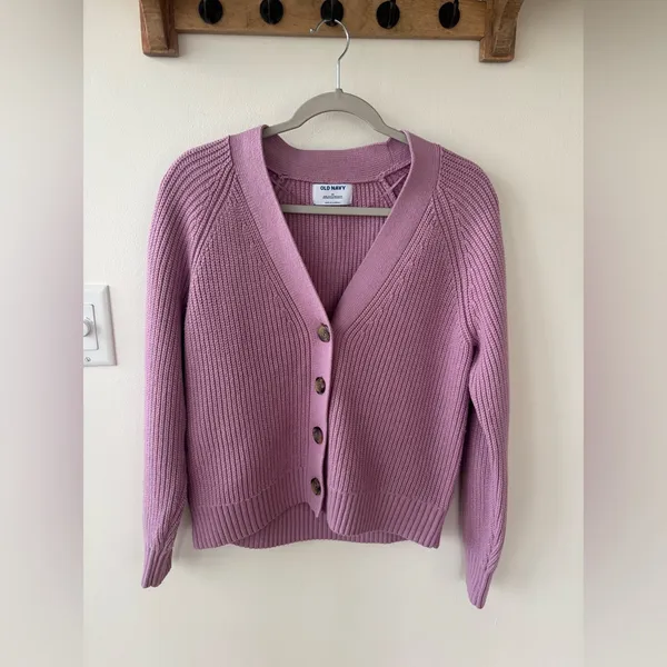 Old Navy XS Lilac Cotton Button Up Cardigan Sweater - Image 5