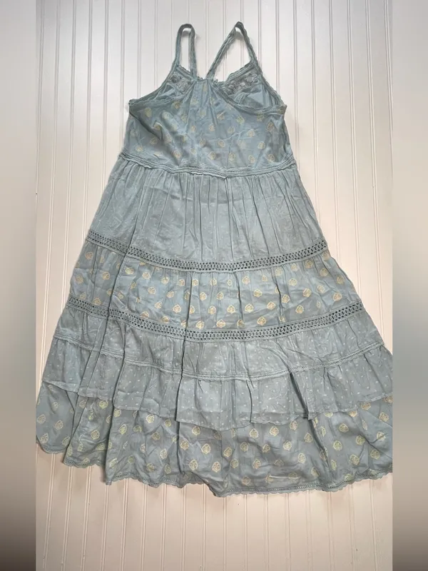 Pilcro By Anthropologie Citrus Fruit Ruffled Eyelet Midi‎ Dress | Blue | Size L - Image 9