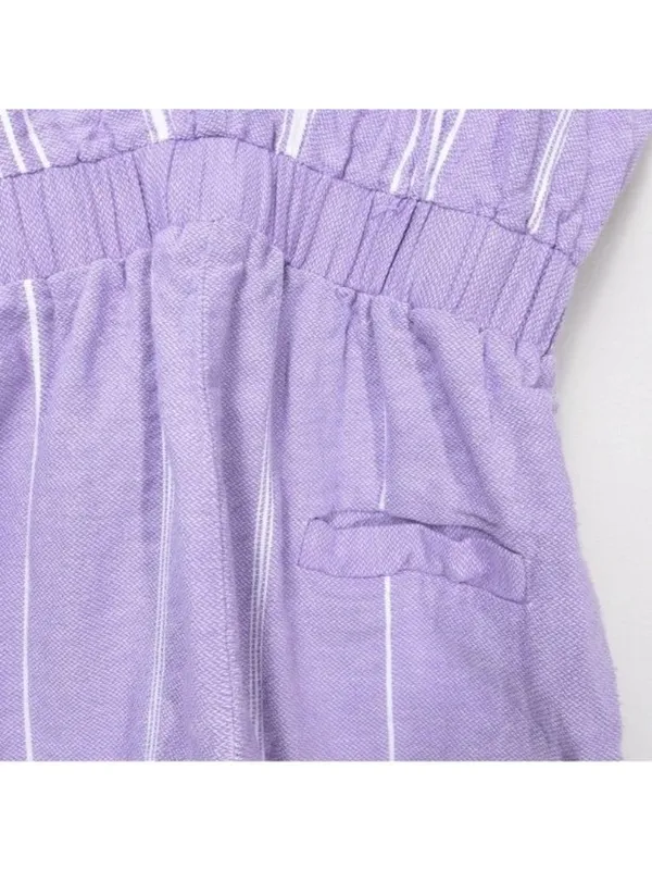 Paradised Merri Wrap Effect Stripe Jumpsuit XS Purple Beach Coverup Cotton - Image 13