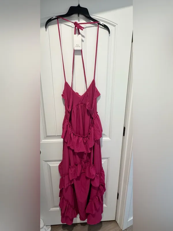 Rosa Clothing Halter Tie Neck Maxi Dress Tiered Billowy Ruffles Medium New - Image 4