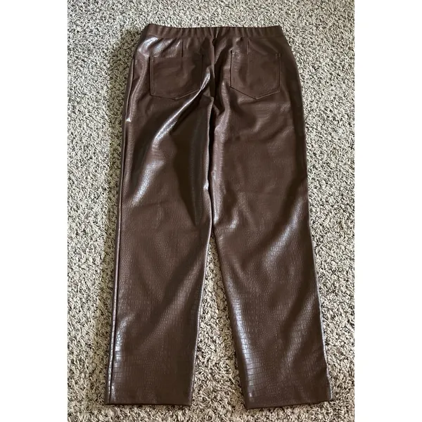 Isaac Mizrahi Live Women's‎ Brown Faux Croc Leather Slim Ankle Pant Size 10 - Image 5