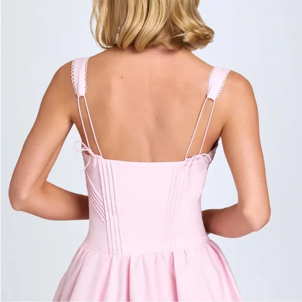 Oh Polly Pintucked‎ Lace-Up Corset Mini Dress in Blush Size 6 C28 - Image 2