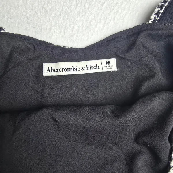 Abercrombie & Fitch Black White Houndstooth Pinafore‎ Mini Dress Pockets Medium - Image 3