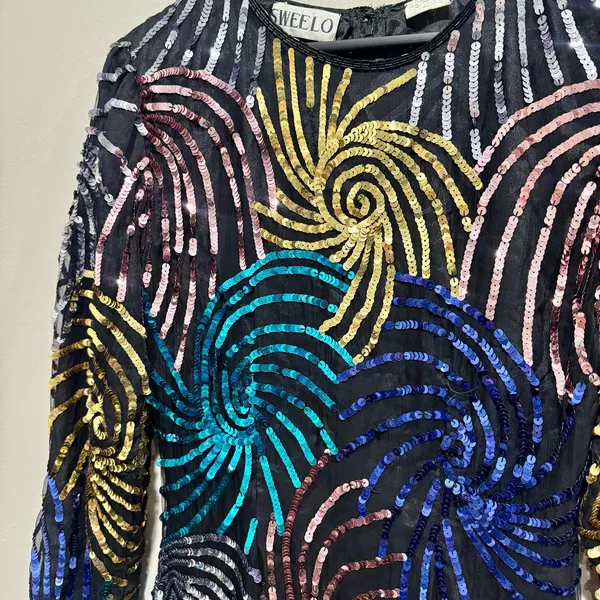 Vintage 80s Sequin Firework Cocktail Dress SweeLo Size 10 - Image 2
