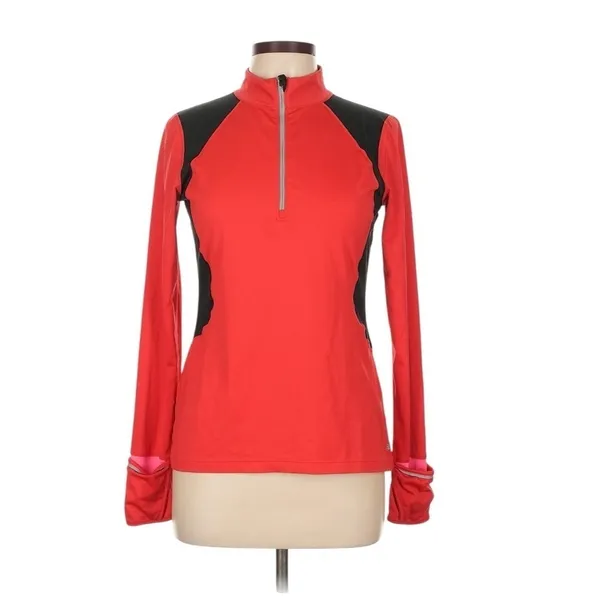 New Balance Women's Long Sleeve Running Pullover Top Size Medium Red Thumb Holes - Image 2