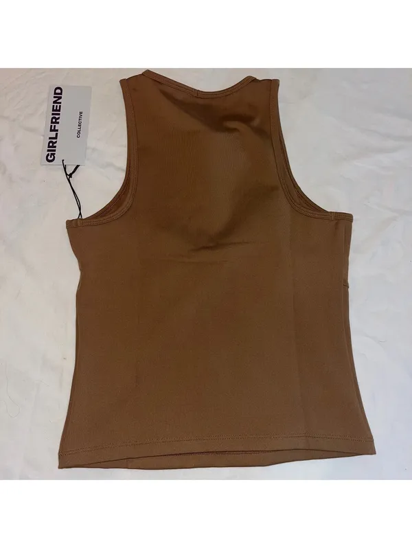 NWT Girlfriend Collective Quinn Tank Top Sepia Brown Small Ruched Twist Small - Image 3