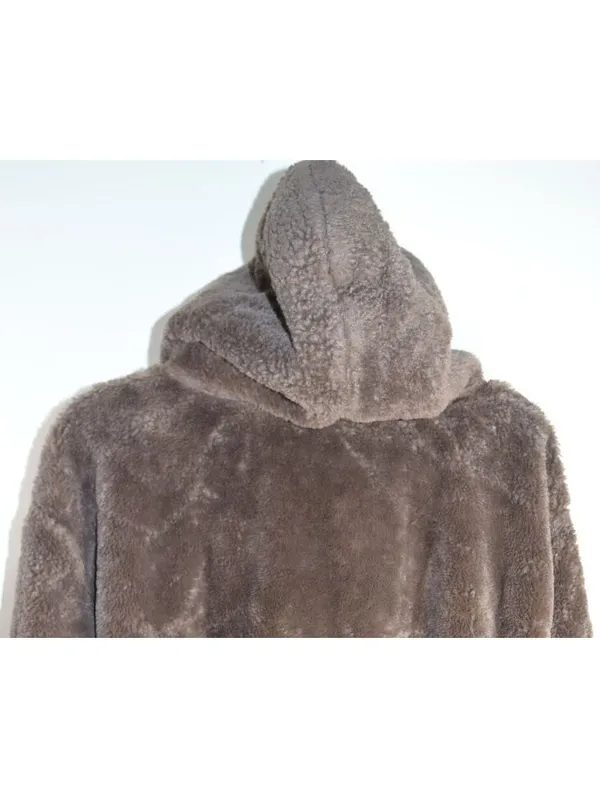 No Boundaries Brown Fuzzy Fleece Hoodie Size XL (16-18) – Leopard Star Pullover - Image 6
